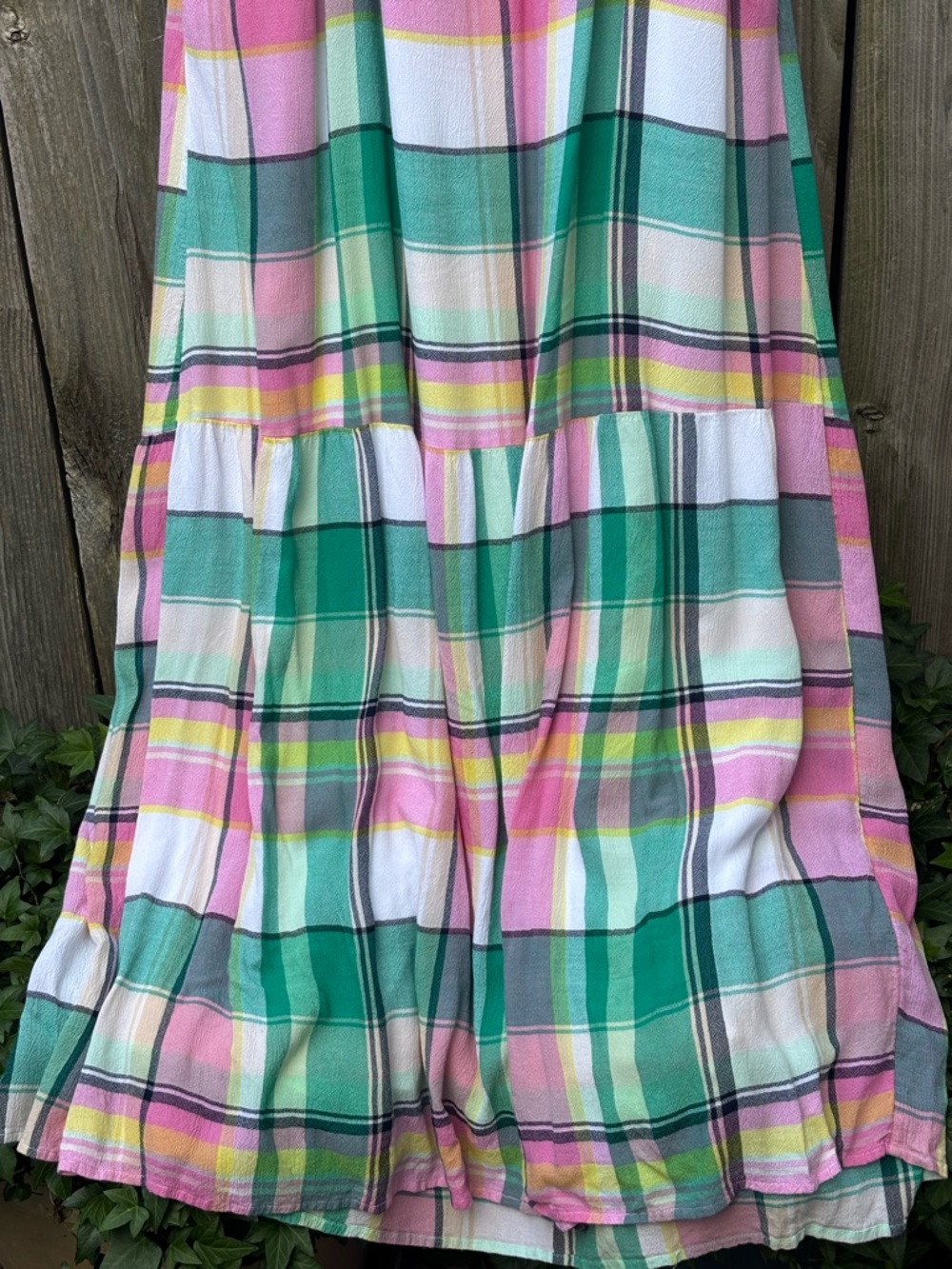 LOFT Pastel Plaid Maxi Dress in Teal, Pink & White - Picture 4 of 9